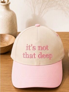 Two-Tone Cream and Pink Baseball Cap with Embroidered Slogan
